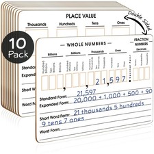 SCRIBBLEDO 10 Pack Place Value Board 9" x 12" Double Sided Dry Erase Boards f...
