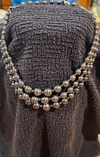 Vintage JAPAN Signed 3 Strand Metallic Gray Faux Pearl Graduated Stmnt Necklace
