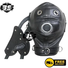 Handmade Genuine Leather Padded Mask Hood with Mouth Gag