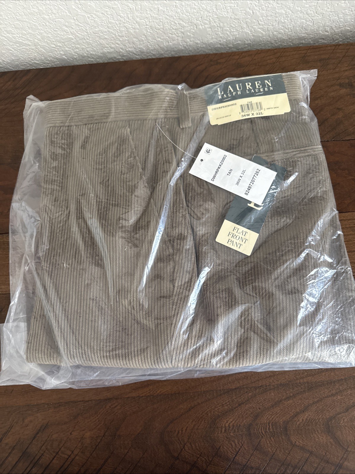 Men's Ralph Lauren 36Wx32L Tan Corduroy Flat Front Pant