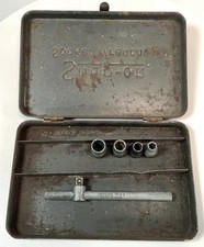 Snap-on Tools Vintage Ratchet Socket Set Metal Case W Sliding Bar 4 Sockets
