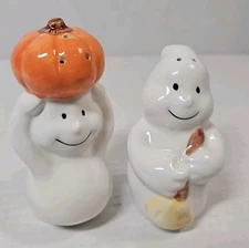 Halloween ceramic Ghost Salt & Pepper Shakers 4"  VINTAGE so Cute LOT# 1154
