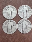 Lot of 4 Standing Liberty Quarters 1926-S 1927 1928 1929 Silver 25C Coins