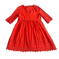 Madewell A-Line Dress Eyelet Cutout Trim 3/4 Sleeves Cotton Size 16 Women's