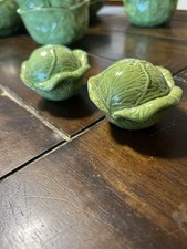 Green Cabbage Ceramic Salt & Pepper Shakers Pair Small Retro Kitchen Decor