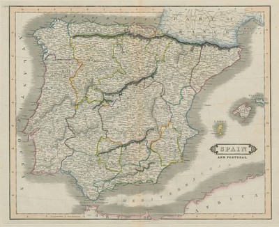 Spain and Portugal. Iberia. LIZARS 1842 old antique vintage map plan chart