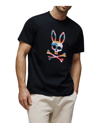PSYCHO BUNNY T-SHIRT BLACK MENS RAPHAEL GRAPHIC TEE MT0200225 BLK