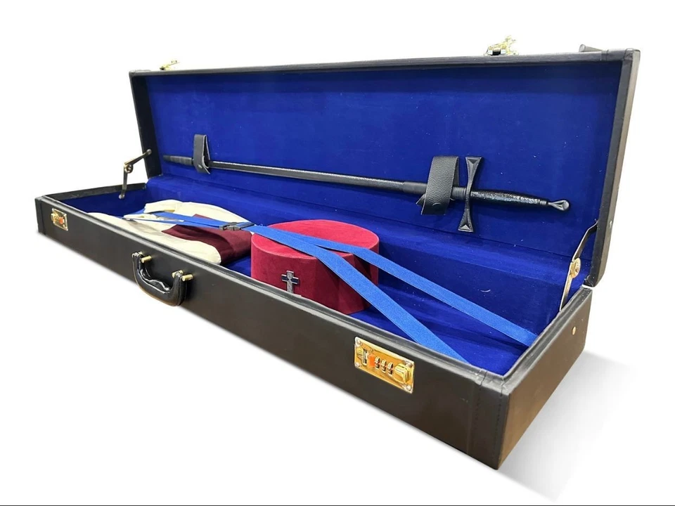 Estuche de espada de cuero sintético Caballeros Templarios - Caja de transporte rígida premium con cerradura Foto 3 de 3