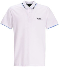 Boss Men's Stretch-cotton slim-fit polo shirt with branding and stripes size M