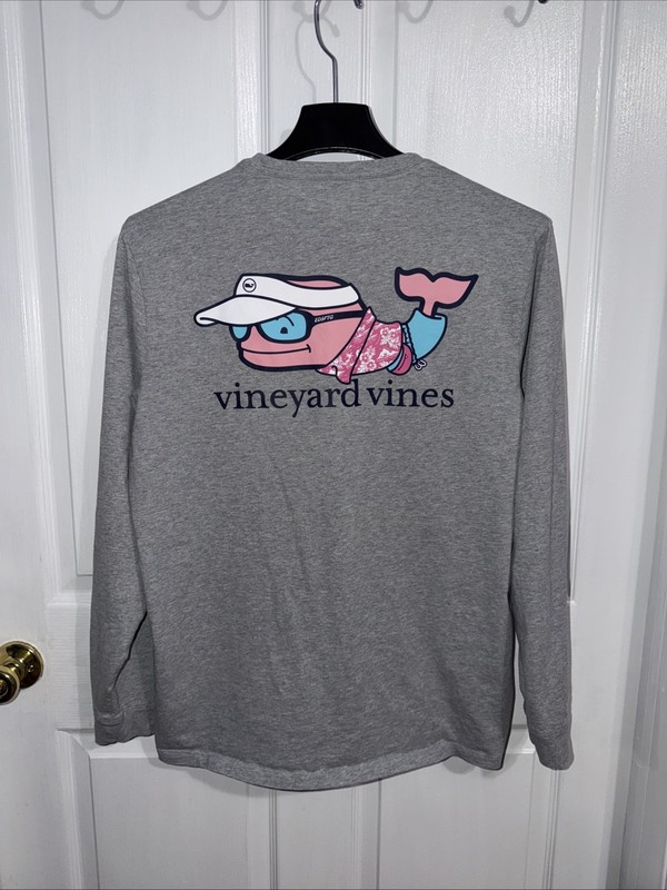 Vineyard Vines Pocket T Shirt Long Sleeve  Summer Vacation Whale Grey Size Large