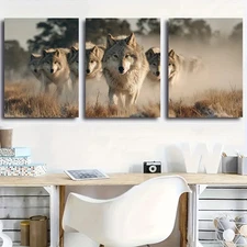 3pcs Wolves Patrolling During Summer Metal Print  Ready to Hang Art