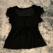 Black Babydoll Top Ruffle-Lace Short Sleeve