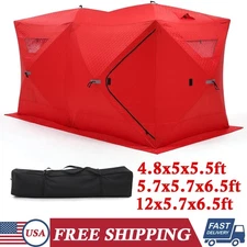 Pop-up Ice Fishing Tent Hub-Style Insulated Portable Ice Fishing Shelter+Bag Red
