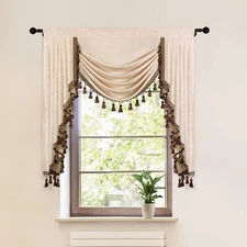 ELKCA Beige Thick Chenille Waterfall Valance for Living Room Window Curtains