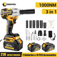 1000 Nm Cordless Impact Wrench 1/2" Brushless Impact Gun with Battery & Charge
