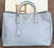 Authentic Prada Galleria Light Blue Saffiano Leather Tote Bag Gold Hardware