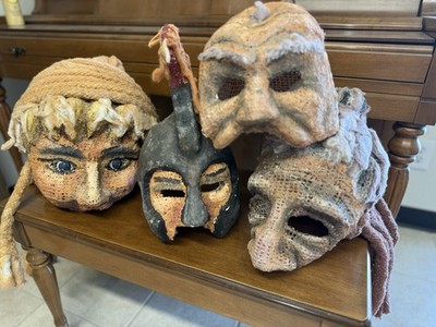 Set of 4 Susan Elking Artist Masks - SFA Texas Mixed Media Sculpture - DFW Picku