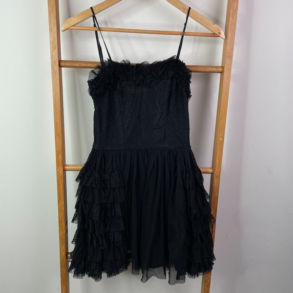 One Teaspoon Tiered Ruffle Babydoll Dress Womens Black Nylon Party Y2K Grunge
