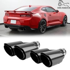 2.5 Inlet 4 Outlet Quad Carbon Fiber Exhaust Pipe Tip For Chevy Camaro Ss Zl1