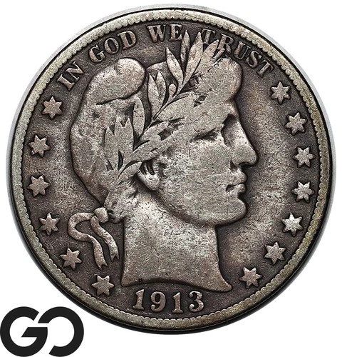1913-S Barber Half Dollar Tougher Date to Find, Fine+ Better Date