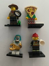 4 Lego Minifigures 71025 Series 19 Pizza Guy Jungle Explorer Mummy Fire Fighter