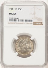 1911-D 25C Barber Quarter NGC MS65