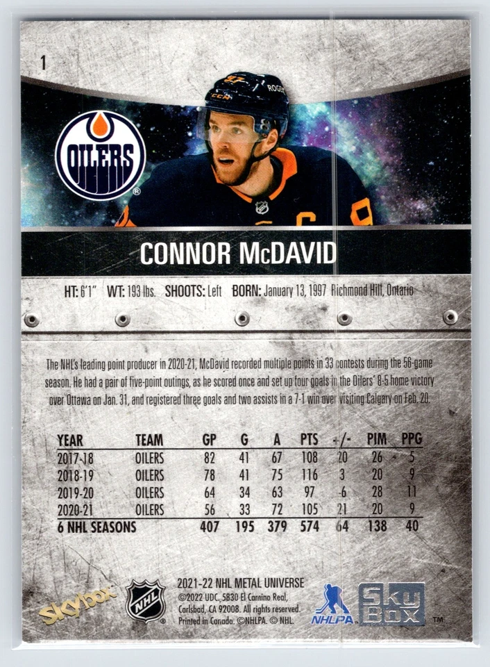 2021-22 Skybox Metal Universe Base Connor McDavid Edmonton Oilers! #1 - Image 2 of 2