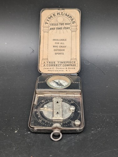 Antique 1926 Timekumpas Pocket Sundial Compass James Doran Solid Silver Tested