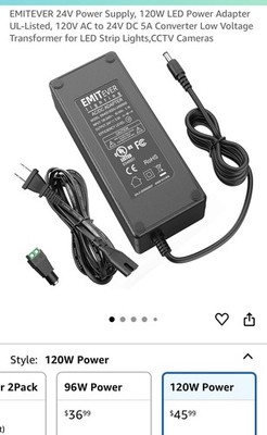 EMITEVER 24V Power Supply 120W LED Power Adapter 120V AC to 24V DC 5A 120W