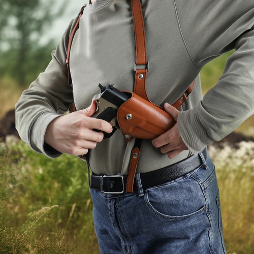 Leather General Vertical Gun Holster Shoulder Holster Adjustable Right Hand - Picture 4 of 9