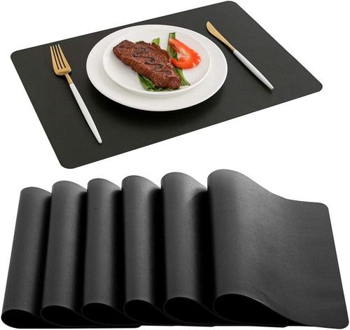 DOLOPL Placemats Set of 6, Black Waterproof Faux Leather Heat Resistant Mats for - Picture 12 of 12