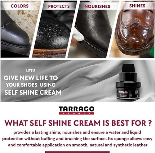 Tarrago Shoe Shine Cream Self Liquid Polish Kit Leather 50 ml jar (1.76oz) BLACK - Picture 6 of 11