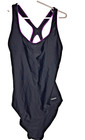 Speedo Racerback One Piece Bodysuit/Swimsuit Sleeveless Black Nylon Size 12