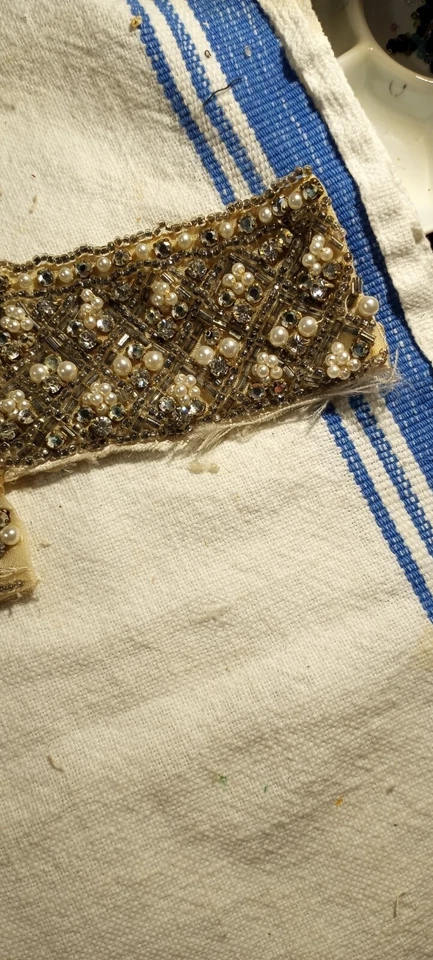 винтажные стразы аппликация большой искусственный жемчуг и горн бисер шеи линия официальный - Изображение 2 из 4