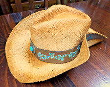 Sun 'N' Sand Western Cowboy Cowgirl Straw Hat Summer Headwear Size 21-22in