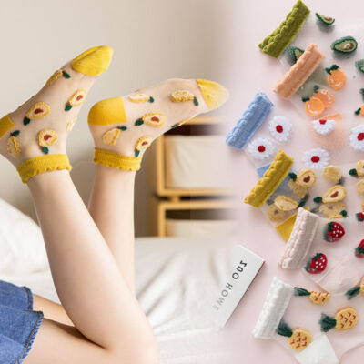 6/12 Pairs Kids Girls Socks Transparent Thin Fruit Lace Crystal Silk Ankle Sock