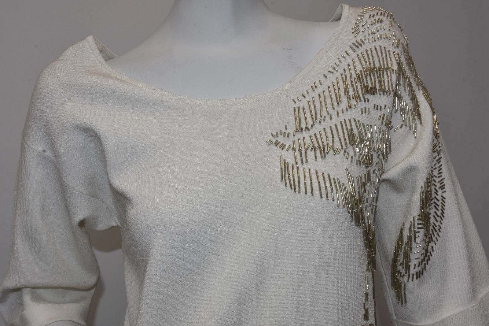 OFF WHITE Abito $2095 NUOVO ESCADA DINAR Maxi Off Bianco Viscosa ORO Perline S