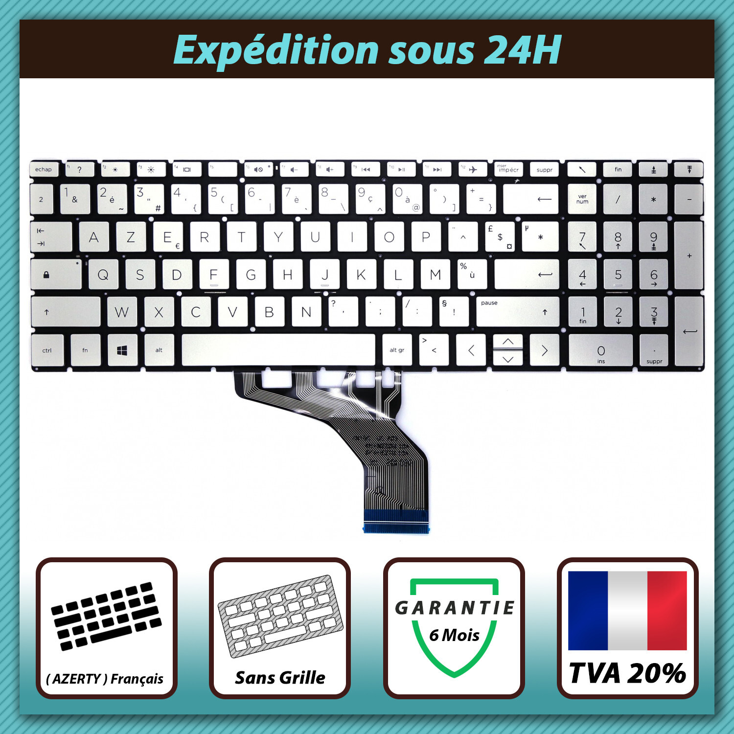 Clavier français AZERTY pour HP Pavilion 15-CU : réparez votre ordinateur noir