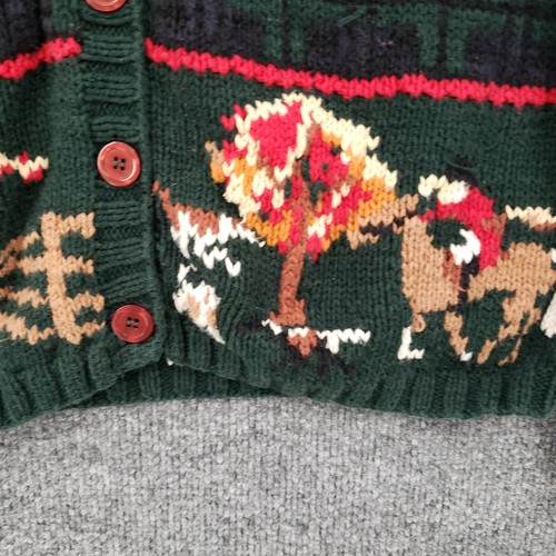 VINTAGE Brooks Brothers Cardigan Womens L Large Green Horse Equestrian Sweater - Picture 3 of 10