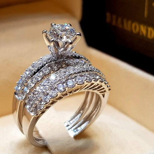 Cubic Zirconia Elegant Jewelry Women Wedding Ring Size 6-10 Rings - Picture 26 of 46
