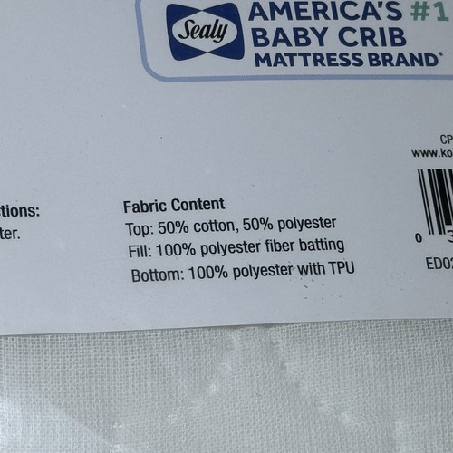 Sealy Stain Released Waterproof Fitted Crib Mattress Pad Soft Comfort