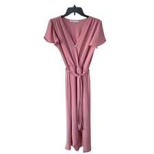 Fraiche by J High/Low Faux Wrap Dress S Pink Surplice V-Neck Tie Waist