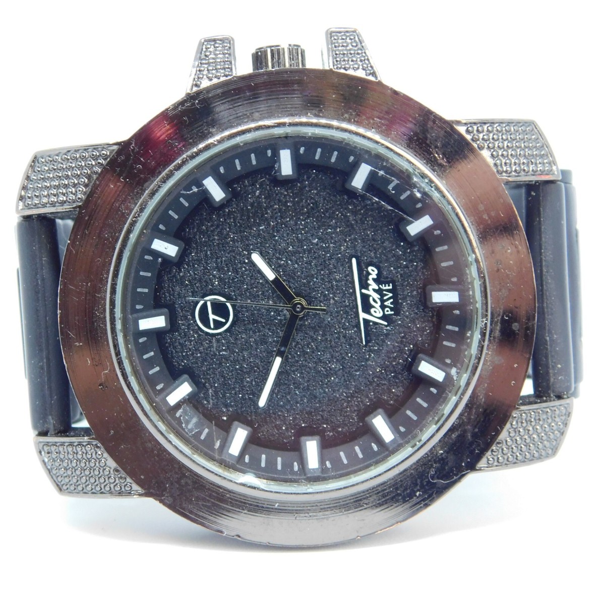 Techno Pave Black Tone Quartz Analog Men's Fashion Watch