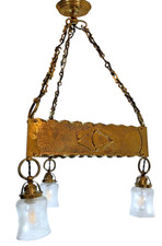 Jugendstil Deckenlampe Wien gehämmertes Messing Dreiflammige Lampe