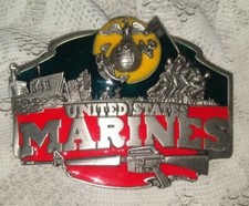 Vintage 1987 Siskiyou U.S. Marines Blue Red Yellow Enamel Pewter Belt Buckle