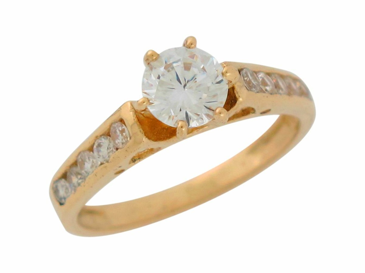 10k or 14k Yellow Gold Channel and Prong Set White CZ Ladies Engagement Ring