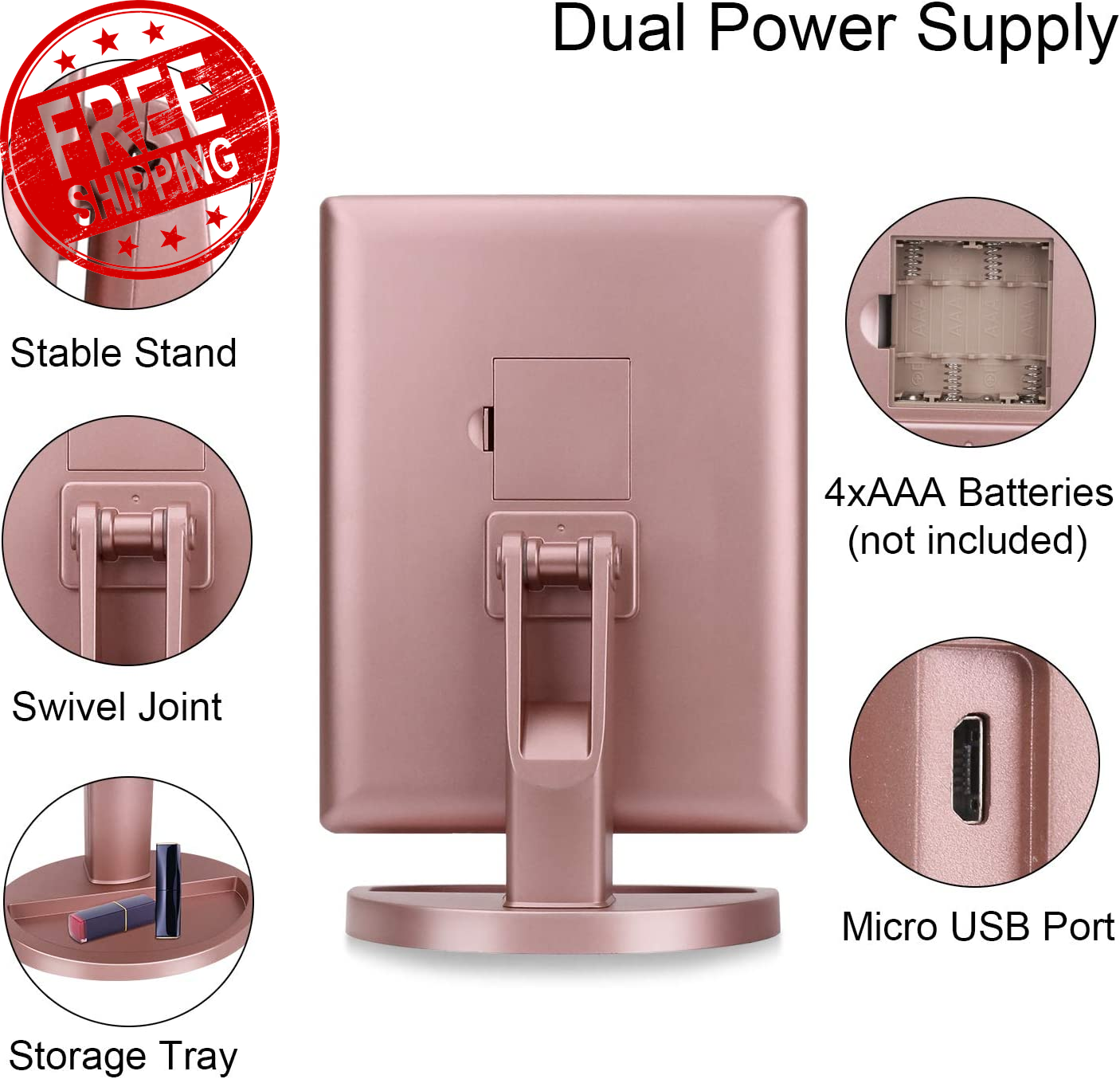 TriFold Lighted Vanity Makeup Mirror with 21 LED Lights, Touch Screen