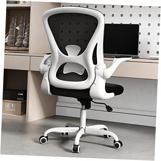 Ergonomic Desk Chair with Padded Flip up Arms and Supportive Lumbar White