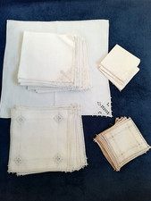 Vintage Victorian linen place mats, 12 large, medium & small + 6 napkins