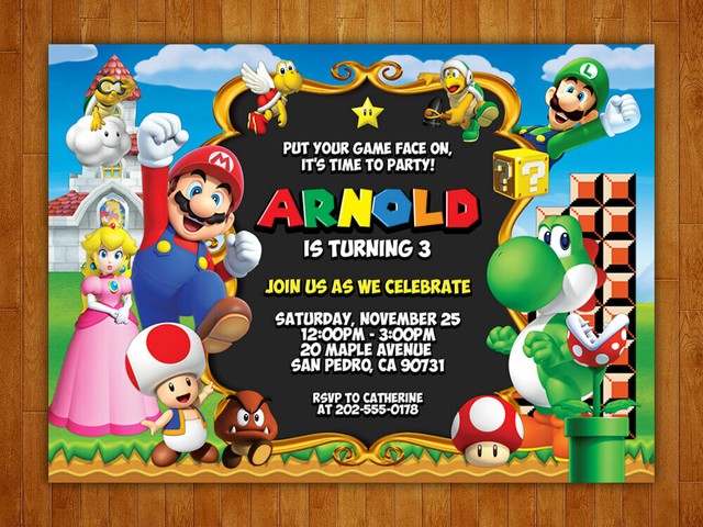 Super Mario Donkey Kong Yoshi Birthday Party Invitations Custom